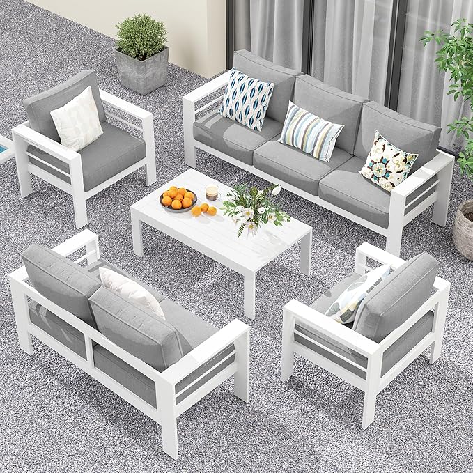 Solaste Aluminum Patio Furniture Set for All Weather, Oversized Metal Outdoor Furniture Set with 27.5" Deep Seating and 3.2" Wide Armrest, Outdoor Patio Conversation Set with 5" Cushion, White