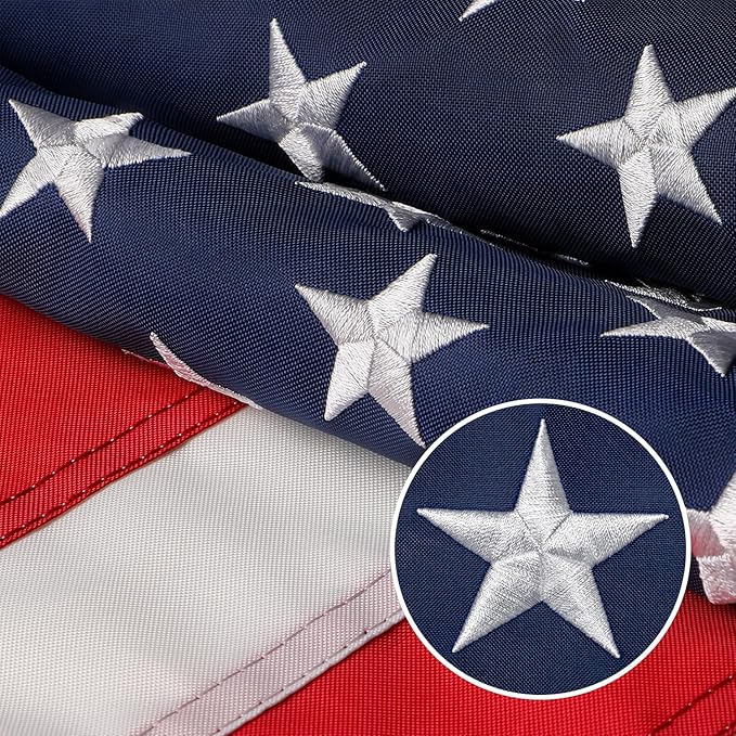 American Flag 10x15 FT, US Flags with Embroidered Stars Sewn Stripes Brass Grommets, Vivid Color, All Weather United States Flag, Polyester USA Flag for Outdoors Indoors (10x15 Foot)