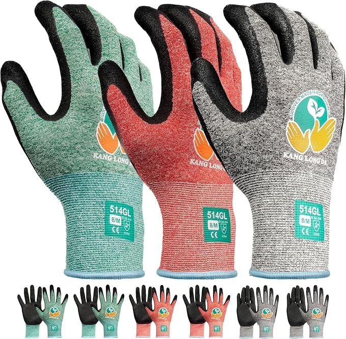 6 Pairs Gardening Gloves for Women and Men, Latex Coated Gloves for Work, Garden Gloves Made from Recycled PET, Large