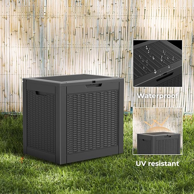31 Gallon Outdoor Storage Box – Resin Deck Box with Lockable Lid, Waterproof Patio Furniture Storage for Tools, Garden & Yard Organization
