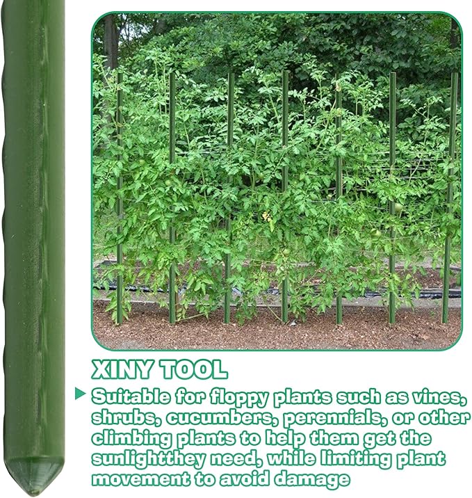 Xiny Tool Garden Stakes, 25 Pack 4 Ft Steel Plant Garden Tomato Stakes with Plastic Coat for Climbing Plants (25 Pack 48 Inch)