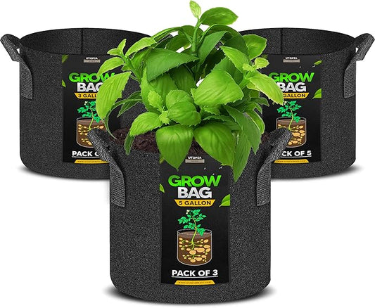 Utopia Home 3 Pack 5 Gallon Grow Bags, 300G Thickened Nonwoven Plant Fabric Pots for Outdoor, Grow Pots, Garden Plant Bags, Aeration Fabric Planters for Fruits, Vegetables and Flowers