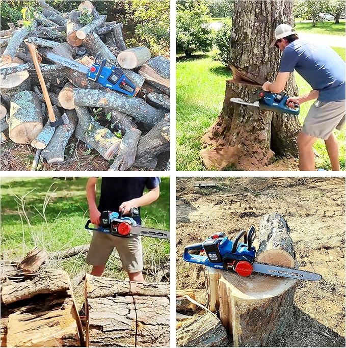 Dong Cheng Brushless Cordless Chainsaw 16 Inch, 40V Battery Chainsaw with Tool-Free Chain Tensioning, Instant-Stop Chain Brake, Includes 2 × 4.0Ah Batteries & Charger, Ideal for Tree & Wood Cutting