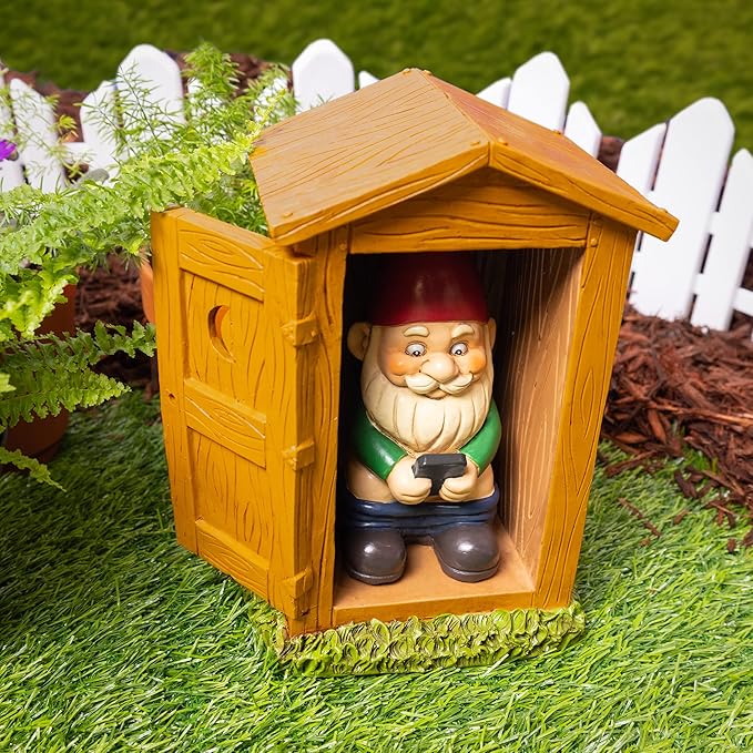 9” Outhouse Toilet Garden Gnome – Funny Lawn Statue for Outdoor Decor – Durable All-Weather Resin Yard Ornament – Unique Housewarming & Gag Gift