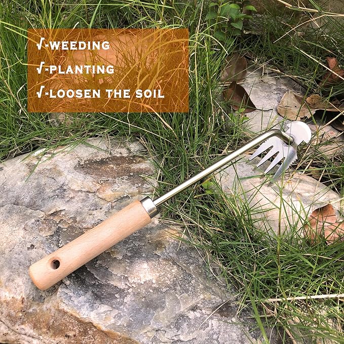 SHANFEEK Grass Sickle Japanese Weeding Hoe Garden Hand Tool Weeding Tools for Garden High-Strength Steel with Solid Wood Handle(Brown)