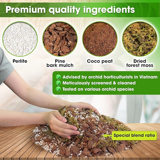 DUSPRO 2QT Orchid Potting Mix with Moss Pine Bark Mulch Perlite Stone & Coco Peat Natural Ingredients, Orchid Repotting Kit Drainage Indoor Potting Medium Great for Plant Root Climbing & Expanding