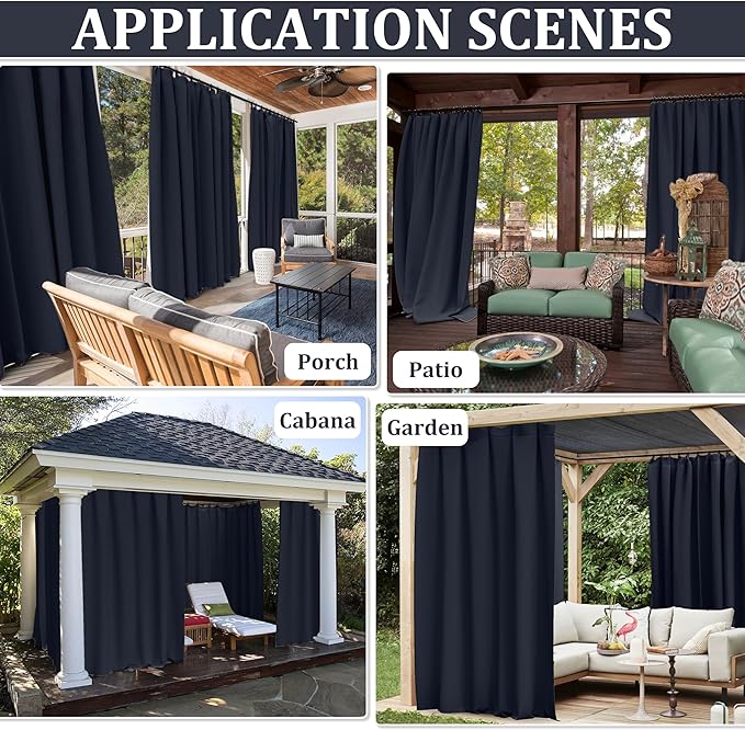 Gazebo Universal Replacement Privacy Curtain,12'×16' Gazebo Outdoor Waterproof Curtains, 4-Panels Sidewall Curtains with Double Zipper for Patio Canopy, Garden and Backyard (Curtain Only)