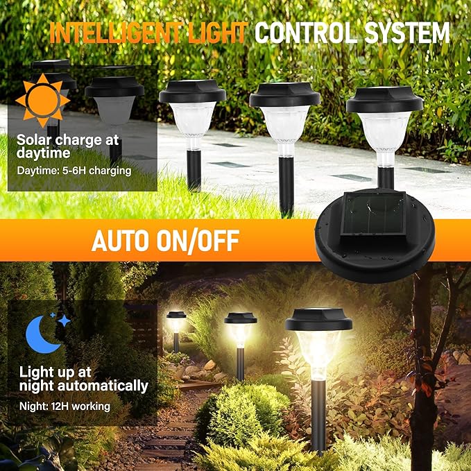 Siatom Solar Pathway Lights 10 Pack, Bright Solar Path Lights Outdoor Waterproof IP65, Walking Path Solar Lights for Outside, Garden, Lawn, Walkway, Yard (Warm White)