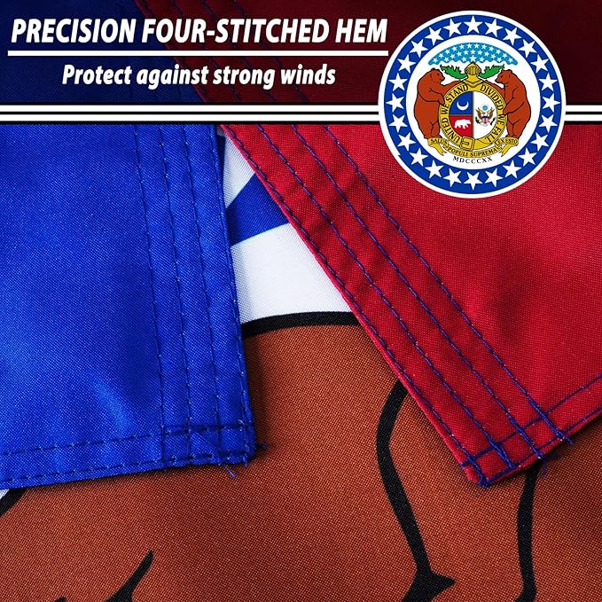 FLAGWIN Missouri Flag 3x5 FT - 3 Ply Double Sided Polyester Flags with Brass Grommets - Vivid Color and Fade Proof State of Missouri Flag 3x5 Outdoor