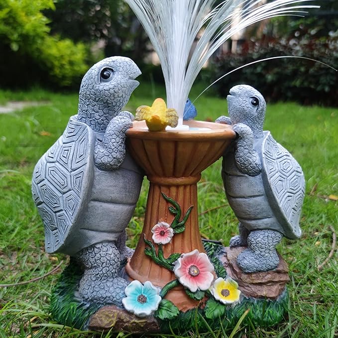 Solar Turtle Garden Statues with LED Lights, Resin Turtles Figurine Outdoor Decorations Colour Changing Optical Fiber Solar Light, Outside Art Decor for Lawn,Yard, Unique Housewarming Gifts
