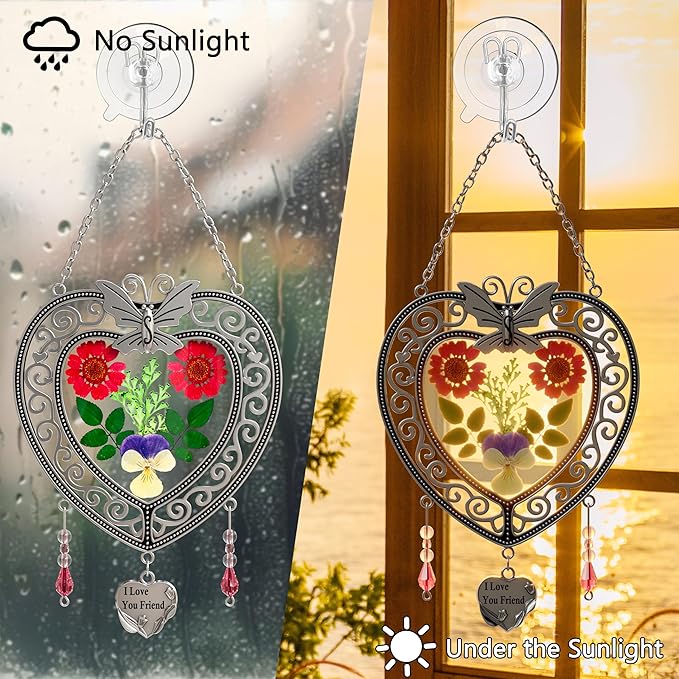 KY&BOSAM Heart Suncatcher-Stained Glass Panles I Love You Mom Sun catchers Hangings for Windows Wind Chime Ornament Mom Gifts - Gifts for Mother`s Day Valentine`s Day Birthday Christmas