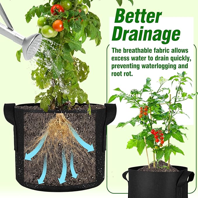 PHYEX 12-Pack 10 Gallon Grow Bags, Thickened 300G Nonwoven Fabric Pots with Reinforced Handles, Planting Bags for Healthy Root Growth, Vegetables, and Flowers, Come with 12 Pcs Plant Labels