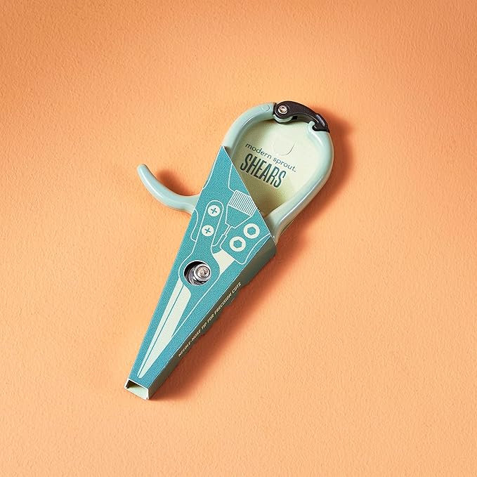 Modern Sprout Pruning Shears for Gardening, Herb Snips, Flower Cutting Scissors, Indoor Plant Shears, Lightweight, Ergonomic, Carbon Steel Blade, Easy-Lock Safety-Catch, Aesthetic, Green, Micro-tip