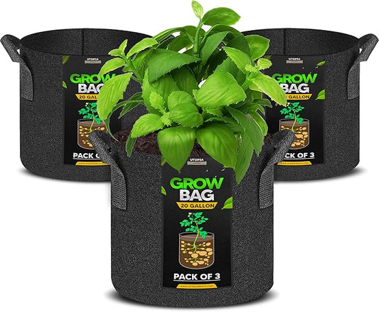 Utopia Home 3-Pack 20 Gallon Fabric Grow Bags,300G Thickened Nonwoven Fabric Planters Pots, Aeration Fabric Pots with Handles, Nonwoven Fabric Bags Suitable for Vegetables Flowers Mushroom.