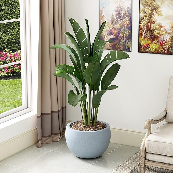 Kante 19.9" Dia Round Concrete Planter, Outdoor/Indoor Large Bowl Plant Pots with Drainage Hole and Rubber Plug for Garden Patio Balcony Home, Gray