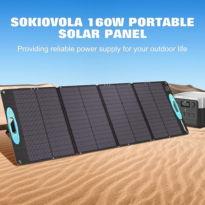 160W 18V Portable Solar Panels for Power Station,25% High Conversion Efficiency ETFE Foldable Solar Panel Charger with Adjustable Kickstand Solar Panel for Camping Outdoor RV Trailer Car