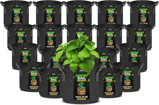 Utopia Home 20 Pack 5 Gallon Grow Bags, 300G Thickened Nonwoven Plant Fabric Pots for Outdoor, Grow Pots, Garden Plant Bags, Aeration Fabric Planters for Fruits, Vegetables and Flowers