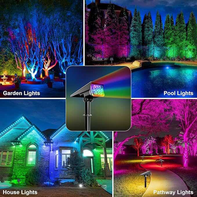 Halloween Solar Spot Lights Outdoor Color Changing, IP65 Waterproof RGB Solar Lights Outdoor, Auto On/Off Landscape Spotlights with 10 LEDs for Garden Pathway Yard Holiday Decoration 4 Pack