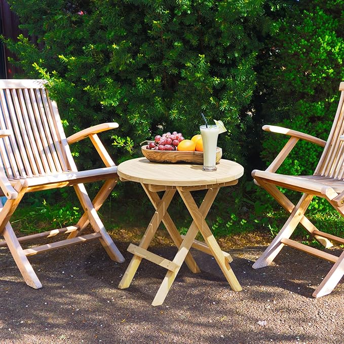 OTSUN Teak Outdoor Side Table,Patio Table with Adjustable Feet, Small Round Side Tables, Elegant Accent Outdoor Tables for Balcony Porch Poolside(Round Tables Folding)