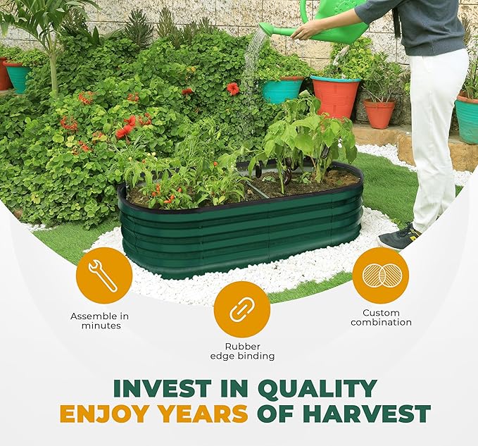 Utopia Home Galvanized Raised Garden Bed Kit 4x2x1ft, Planter Box Raised Garden Beds Outdoor, Easy Assembly Metal Raised Bed for Gardening Vegetables, Fruits, Flowers - Pack of 01 - Green