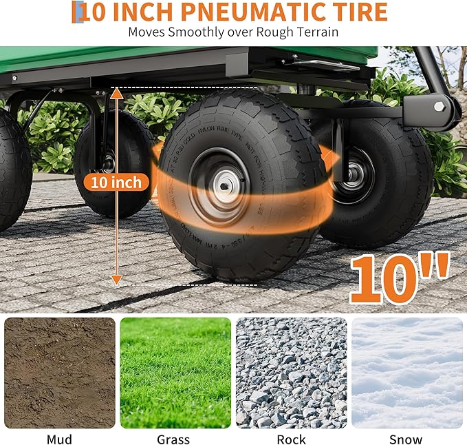 All-Terrain Garden Dump Cart with Removable Bed | 600Lb Heavy Duty Utility Wagon for Yard Work | 180° Pivoting Handle for Easy Control | Hauls Soil, Plants, Tools with Ease