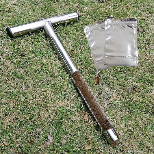 HiHydro 12 Inch Stainless Steel Soil Probe with 2 Sample Bags, T-Handle Soil Test Kit for Plant Care, Garden, Lawn, Farm