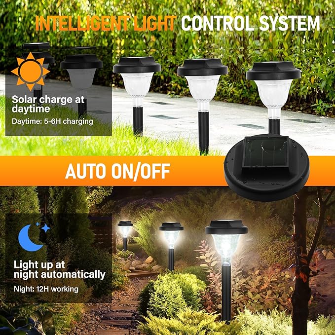 Siatom Solar Pathway Lights 10 Pack, Bright Solar Path Lights Outdoor Waterproof IP65, Walking Path Solar Lights for Outside, Garden, Lawn, Walkway, Yard (Cold White)