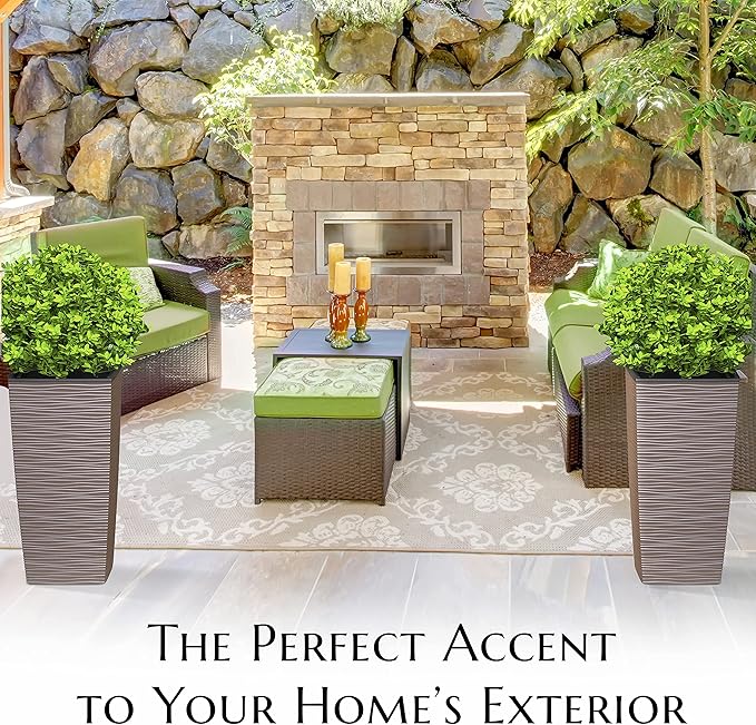 Mueller M-Resin Heavy Duty Tall Planter, Indoor/Outdoor Grande Plant, Tree, Flower Pot, 2-Piece Set, 24”, Modern Design, Built-in Drainage, Mocha