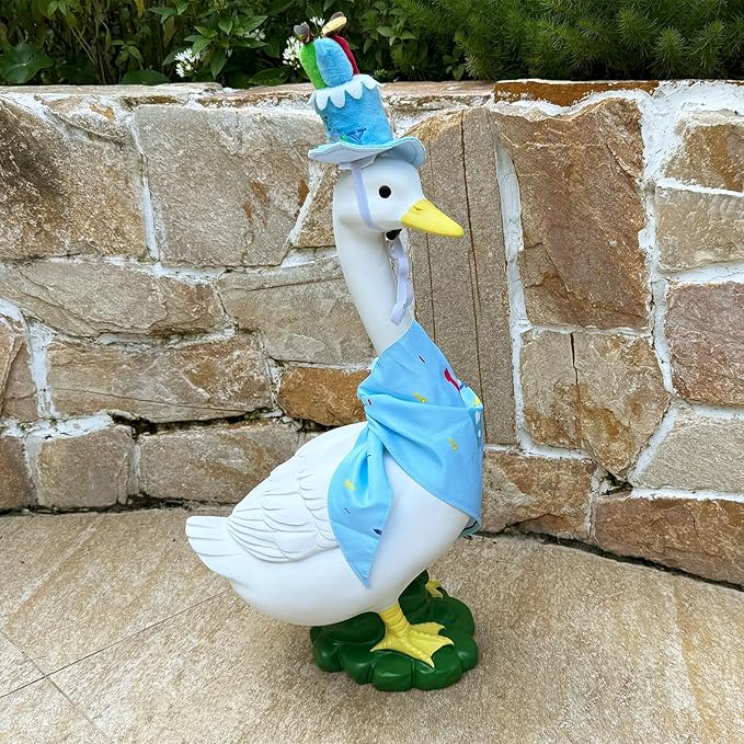 Porch Goose Statue Wear Clothing Outfit-20"High Large Garden Goose Decor Wear Birthday Clothes, Big Resin Duck Sculpture, Yard Goose with Birthday Costume Decorations for Girl/Boy Indoor&Outdoor Party