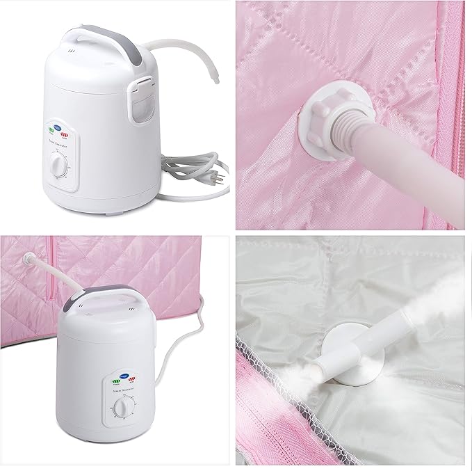 Durasage Oversized Portable Steam Sauna Spa for Home – 800W Steam Generator, 60-Minute Timer, Foldable Chair Included, Spacious Design, 1.5-Year Warranty (Light Pink)