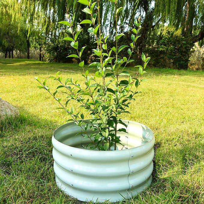 SnugNiture 3 Pcs 2x2x1ft Round Galvanized Raised Garden Bed Kit Outdoor, Metal Planter Box for Planting Plants Vegetables, White