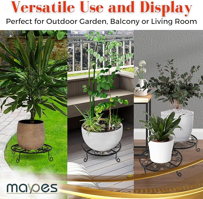 Metal Plant Stand – 2-Pcs Set 12-inch Outdoor and Indoor Plant Stand – Modern Plant Holder for Indoor and Outdoor Plants – 3-Inch Tall Planter Stand for Garden, Patio, Living Room, Balcony