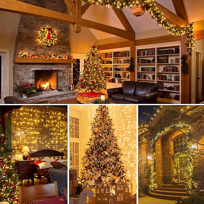 weillsnow 164 FT 500 LED Christmas Lights Outdoor, Waterproof Christmas Fairy Lights with Timer, Plug in Warm White LED String Lights with 8 Modes for Bedroom Wedding Party Xmas Decoration