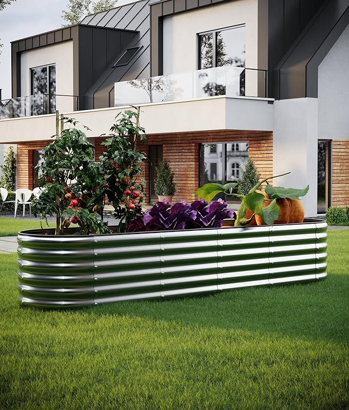 Large Raised Garden Bed Galvanized Metal Round Raised Garden Bed Outdoor for Gardening Raised Garden Bed Kit,8x2x1FT for Vegetables Flowers Ground Planter Box
