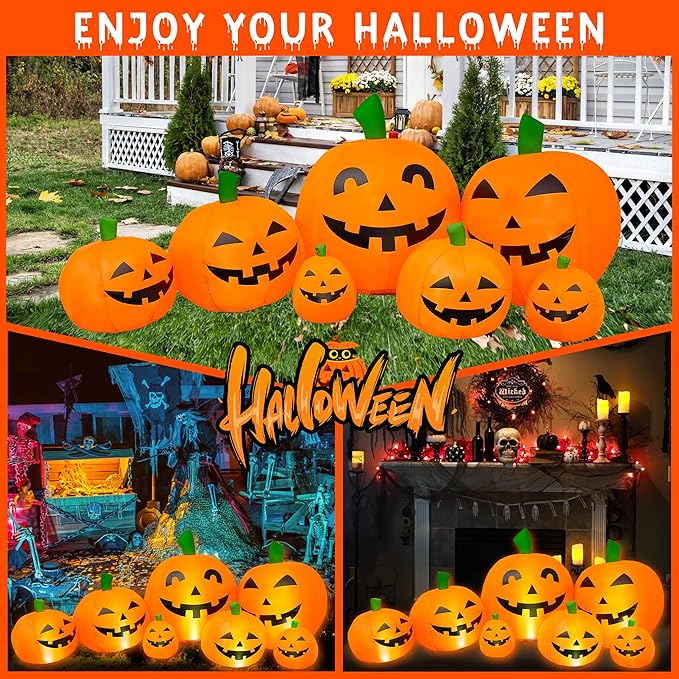 Outdoor Halloween Decorations 7.5 Ft Halloween Inflatables Pumpkins with Built-in LED Lights,Blower,Ground Stakes,Fall Garden Lawn Large Inflatable Halloween Party Yard Decorations