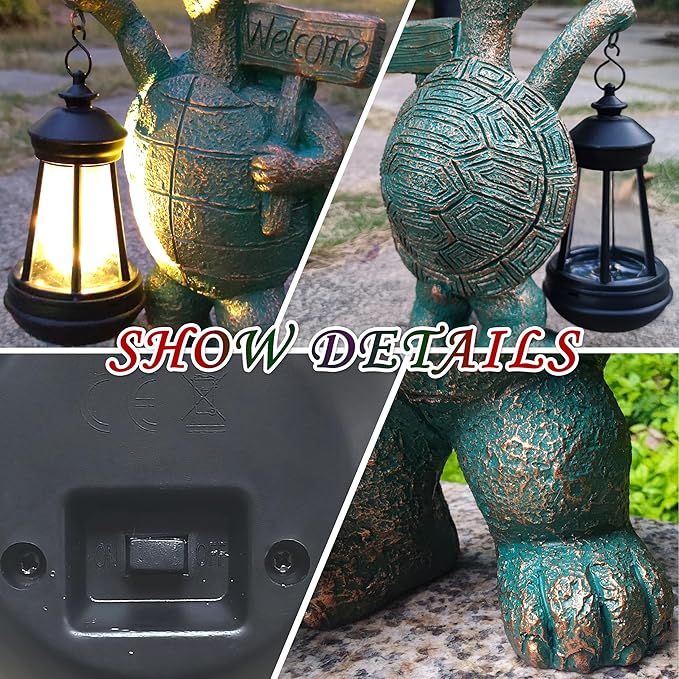 Turtle Garden Statue Outdoor Décor with Solar Lights Lantern,Turtle Solar Light Figurines Outside Decorations for Yard,Lawn,Patio, Balcony, Unique Housewarming Gifts