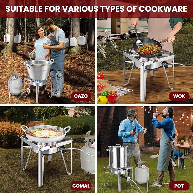 ARC 32QT Stainless Steel Pot with 200,000BTU Propane Fryer, Seafood Boil Pot, Crab Boil Pot, Lobster Pot, Shrimp Boil Pot, Tamale Steamer Pot with Basket and Turkey Fryer Burner