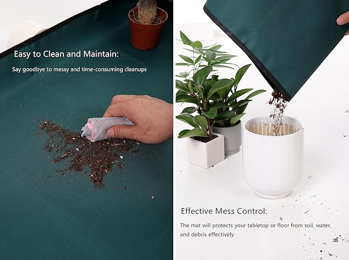 KONMAY Foldable Thicken Repotting Mat Tool Set - 30''X30'' Waterproof Potting Tray, Shovel and Garden Glove for Indoor and Outdoor Transplanting and Soil Mess Control