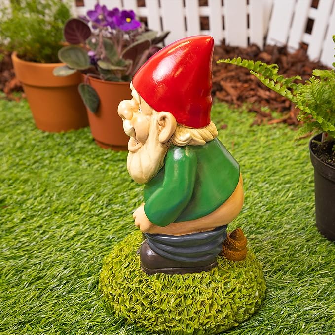 9” Pooping Garden Gnome Statue – Hilarious Lawn Decoration for Outdoor Spaces – Durable All-Weather Resin Yard Ornament – Unique Gag Gift & Funny Garden Decor