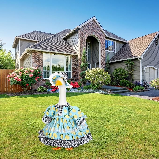 Lolita Goose Outfit Set for 23'' H Plastic Porch Cement Statue Cute Lolita Skirt Fall Spring Summer Goose Costume for Indoor Outdoor Yard Lawn Patio Art Decor(Lemon)
