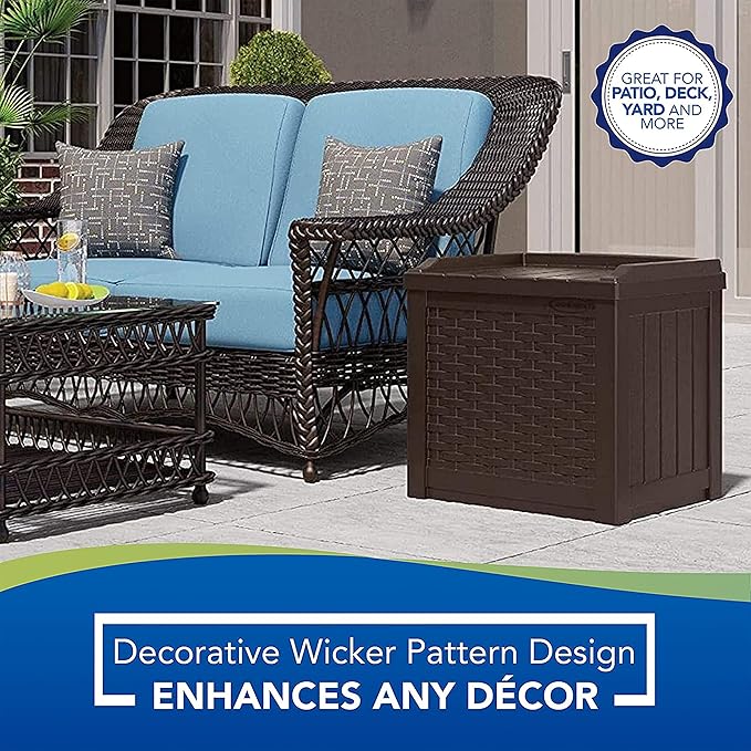 Suncast 2 Pack 22-Gallon Small Deck Box - Lightweight Resin Storage Container and Seat for Patio Cushions and Gardening Tools - Store Items on Patio, Garage, 22.5"L x 17"W x 22.5"H, Yard - Java Brown