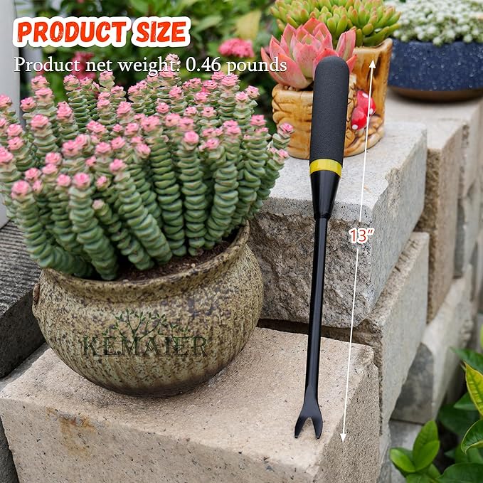 2-Piece Heavy-Duty Stainless Steel Garden Weeding Tool Set with Weed Puller and Crack Weeder, Quantang Handle