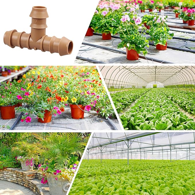 JAYEE 25 Pack Drip Irrigation Barbed Tee Fittings (17mm) for 1/2" Drip Hose(0.600”ID) ,Sprinkler Tubing Connector for Drip System