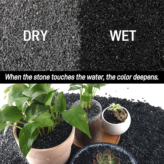 45LB Aquarium Gravel Black Rocks for Succulent,Cactus Bonsai DIY, Gravel for Terrarium, Fairy Gardening, Top Dressing (6mm-8mm)