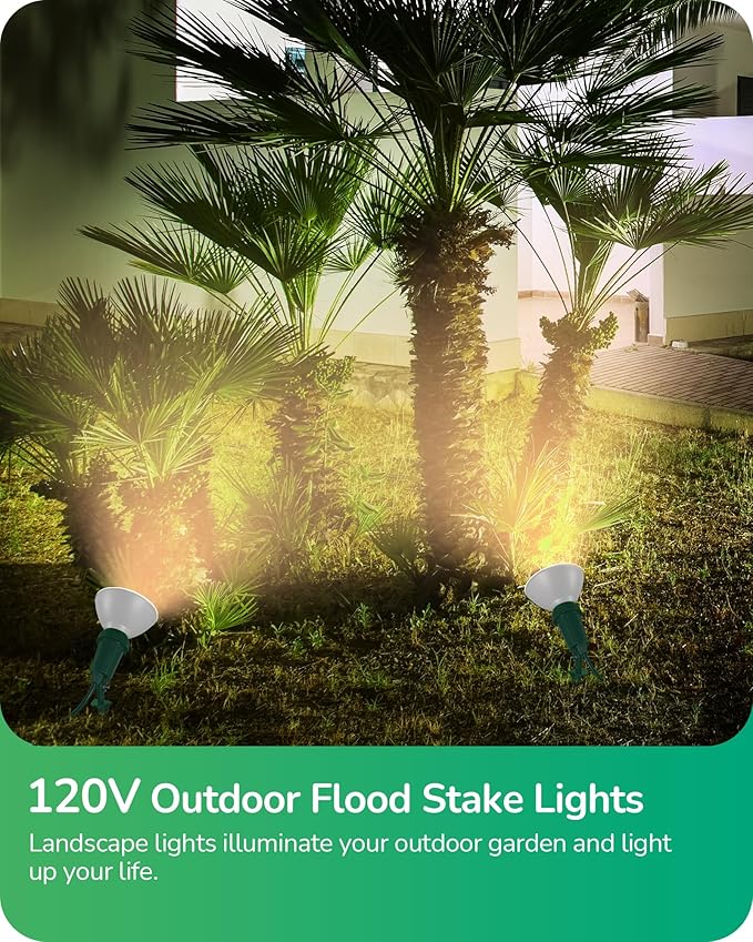 EDISHINE 120V Spotlights Outdoor Halloween, 6FT Cord, Weatherproof Plug in LED Flood Stake Lights, E26 150W PAR38 Bulb, 120° Adjustable Landscape Light Socket for Holiday, Patio, UL Listed, 2 Pack