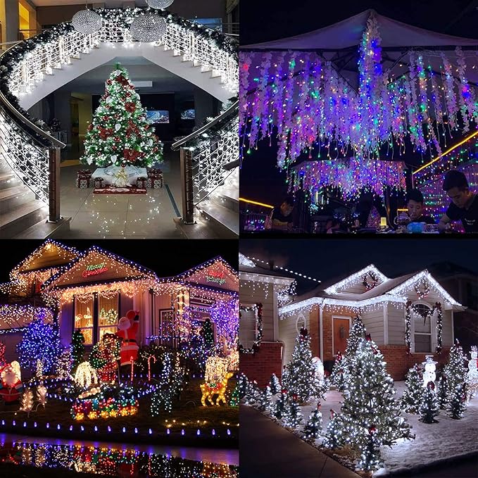 Icicle Christmas Lights Outdoor, 29.5Ft 360 LED Icicle Lights Outdoor with 60 Drops, 11 Modes Color Changing Fairy Twinkle Light with Remote for Eaves Home Garden Xmas Decor (Warm White & Multicolor)