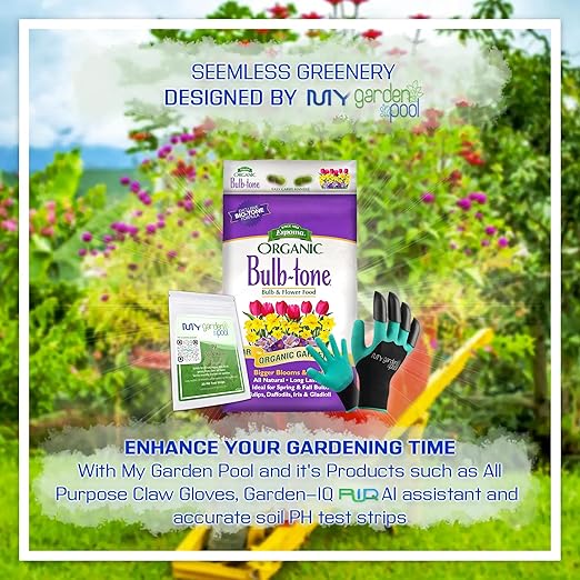 Espoma BT18 Bulb-Tone 3-5-3; 18 lb. Bag Natural Plant Food for All Bulbs with My Garden Pool PH Soil Test Strips 20 ct, and Gardening Claw Gloves and Garden-IQ, Smart Gardening AI Assistant!