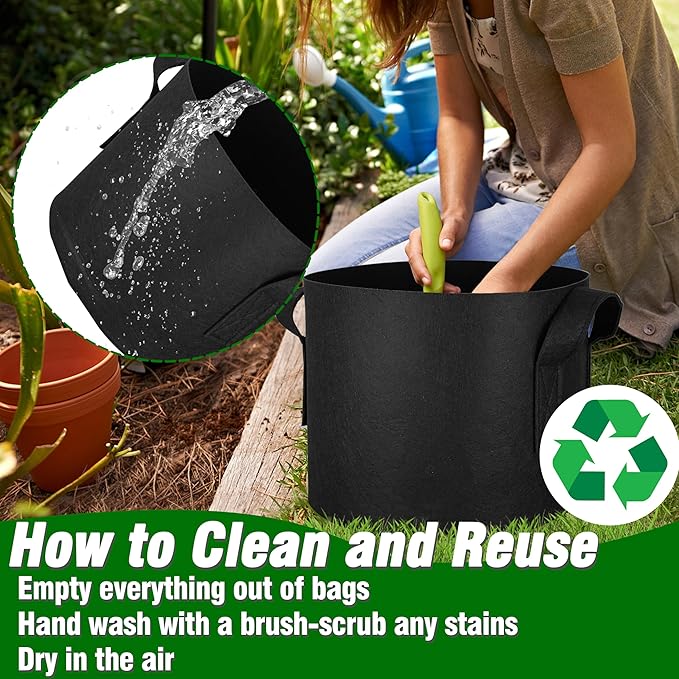 PHYEX 12-Pack 5 Gallon Grow Bags, Thickened 300G Nonwoven Fabric Pots with Reinforced Handles, Planting Bags for Healthy Root Growth, Vegetables, and Flowers, Come with 12 Pcs Plant Labels