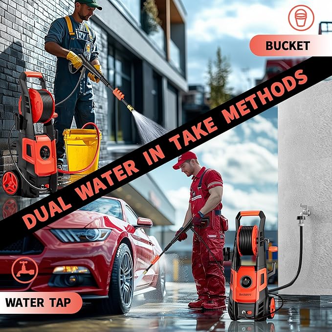 Pressure Washer, Max 2.4 GPM with Foam Cannon & 4 Nozzle Tips, Power Washer for Cars, Fences, Driveways, Home, Patios - Powerful Power Washers Electric Powered