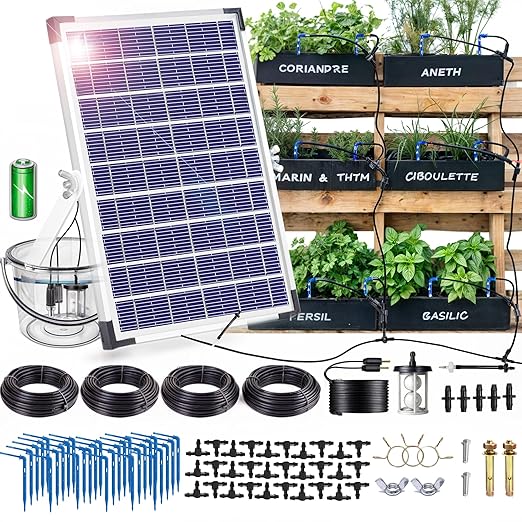 Solar Irrigation, Automatic Plants Watering System, Solar Powered Drip Irrigation Kit, Self Watering Devices with Timer, Outdoor Irrigation System for Potted Plants in Patio, Balcony (Large)